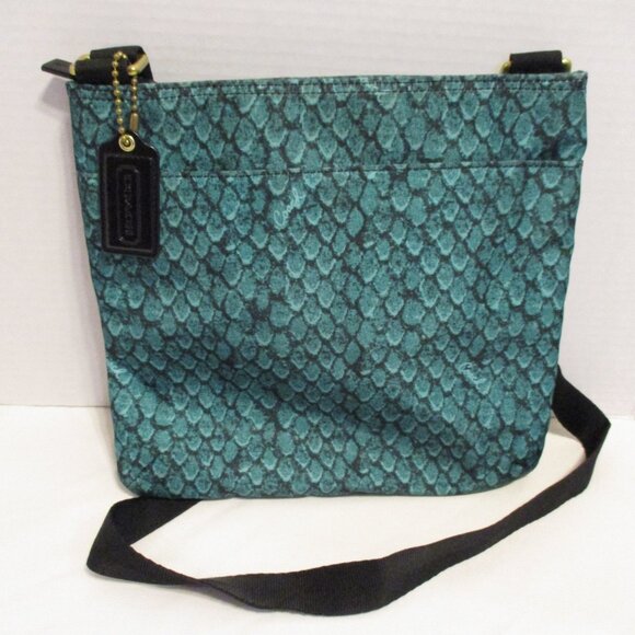 Coach Woman Medium Black Green Top Zip Pockets Shoulder Bag Hand Purse - Picture 3 of 10